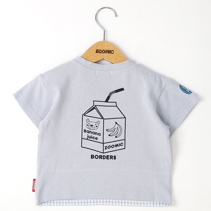 キッズ半袖tシャツ半袖T子供服トップス綿100%プリント切替男の子女の子(80-130cm)【ZOOMICズーミック】くまクマバナナアニマルキャラクターグレーイエロー80cm90cm95cm100cm110cm120cm130cmカットソーボーイズガールズユニセックス