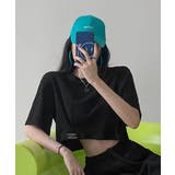 ブラック | ロゴネーム付きギャザークロップドTシャツ | SHEPP