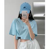 サックスブルー | ロゴネーム付きギャザークロップドTシャツ | SHEPP