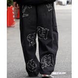 BLACK | ◆デニム フリンジアップリケ ワイドパンツ◆ | ONE 4 PREMIUM