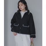 ブラック | 配色使いジップニットカーディガン | 210nouve