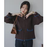 ブラウン | 配色使いジップニットカーディガン | 210nouve