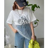 アイボリー | チュールレイヤードカレッジプリントTシャツ | 210nouve