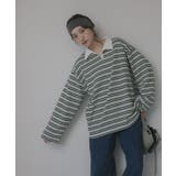 グリーン | ボーダーポロ襟Tシャツ | 210nouve