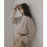 マスタード | ボーダーポロ襟Tシャツ | 210nouve