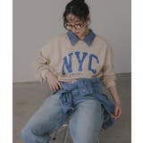 ベージュ | デニム シャツ ドッキング ロゴ スウェット / プルオーバー | 210nouve