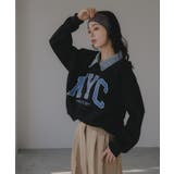 ブラック | デニム シャツ ドッキング ロゴ スウェット / プルオーバー | 210nouve