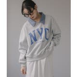 グレー | デニム シャツ ドッキング ロゴ スウェット / プルオーバー | 210nouve