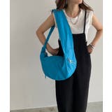 ブルー | ソフトフェイクレザーハーフムーンショルダーバッグ | 210nouve