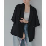 ブラック | リネンライク半袖ジャケット | 210nouve