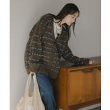 ブラウン | ツイード ボーダー オーバーサイズ ニット カーディガン | 210nouve