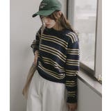 ネイビー | ラムタッチ ボーダー ポロニット | 210nouve