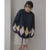 ネイビー | アーガイル ルーズ シャギー ニット | 210nouve