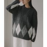 チャコールグレー | アーガイル ルーズ シャギー ニット | 210nouve