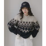 ネイビー | ノルディック柄 ルーズ シャギーニット | 210nouve