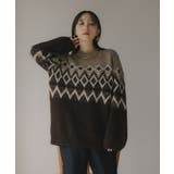 ブラウン | ノルディック柄 ルーズ シャギーニット | 210nouve