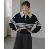 ブルー | マルチボーダー ポロ襟 ニット | 210nouve