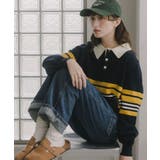 イエロー | マルチボーダー ポロ襟 ニット | 210nouve