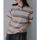 ピンク | 配色 マルチボーダー シアー Tシャツ | 210nouve