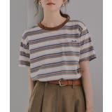 ブラウン | 配色 マルチボーダー リンガー Tシャツ | 210nouve