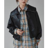 ブラック | ビッグカラーフェイクレザー ジャケット | 210nouve
