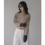 ベージュ | ハイネック バイカラー 配色 リブニット | 210nouve