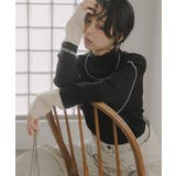 ブラック | ハイネック バイカラー 配色 リブニット | 210nouve