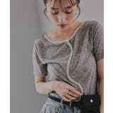 グレー | ウェーブボタン バイカラー シアー Tシャツ | 210nouve
