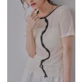 アイボリー | ウェーブボタン バイカラー シアー Tシャツ | 210nouve
