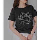 ブラック | フラワー 刺繍 Tシャツ | 210nouve