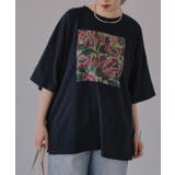ネイビー | フワラー アート オーバーサイズ Tシャツ | 210nouve