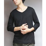 ブラック | Vネック７分袖Tシャツ メンズ Ｔシャツ ７分袖 Vネック T/Cフライス | 8（eight） 