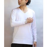 ホワイト | ストレッチVネックロンT メンズ Tシャツ ロング 裏起毛 | 8(eight)