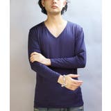 ネイビー | ストレッチVネックロンT メンズ Tシャツ ロング 裏起毛 | 8(eight)
