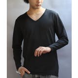 ブラック | ストレッチVネックロンT メンズ Tシャツ ロング 裏起毛 | 8(eight)