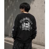 ブラック2 | クロス×スカルプリント ワッフルロンT メンズ ロングTシャツ 十字架 | 8(eight)