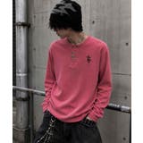 レッド | クロス刺繍 ワッフルヘンリーネックロンT メンズ Tシャツ ロング | 8(eight)
