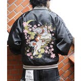 桜麒麟ブラック×ブラック | スカジャン メンズ ジャケット サテン 刺繍 アウター | 8(eight)