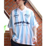 オフ×ブルー | 総柄サッカーデザインTシャツ メンズ Tシャツ 半袖 ゲームシャツ | 8(eight)
