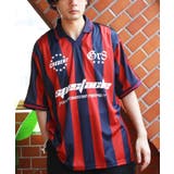 レッド×ネイビー | 総柄サッカーデザインTシャツ メンズ Tシャツ 半袖 ゲームシャツ | 8(eight)