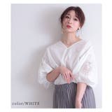 ホワイト | 花刺繍レースのぽわん袖トップス ブラック ブラウス | Sawa a la mode