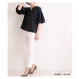 花刺繍レースのぽわん袖トップス ブラック ブラウス | Sawa a la mode | 詳細画像7