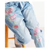鮮やかな花刺繍付きストレートデニムパンツ。レディース ファッション パンツ | Sawa a la mode | 詳細画像3 