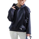 ネイビー | フリルが可愛いらしい大人のボンディングパーカー レディース ファッション | Sawa a la mode