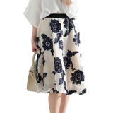 ベージュ | リボン刺繍の花模様フレアAラインスカート レディース ファッション | Sawa a la mode