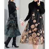 煌くバラ咲く異素材ドッキングワンピース レディース ワンピース | Sawa a la mode | 詳細画像1