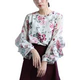 レッド | 風になびくフリル袖の花柄ブラウス トップス レディース | Sawa a la mode