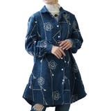 ネイビー | 幾何学なお花模様のコーデュロイシャツ レディース ファッション | Sawa a la mode