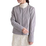 パープルグレー | 上質ラムレザーのノーカラージャケット レディース ファッション | Sawa a la mode