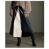 切替バイカラーのモードなアシンメトリーレザースカート レディース ファッション | Sawa a la mode | 詳細画像9 